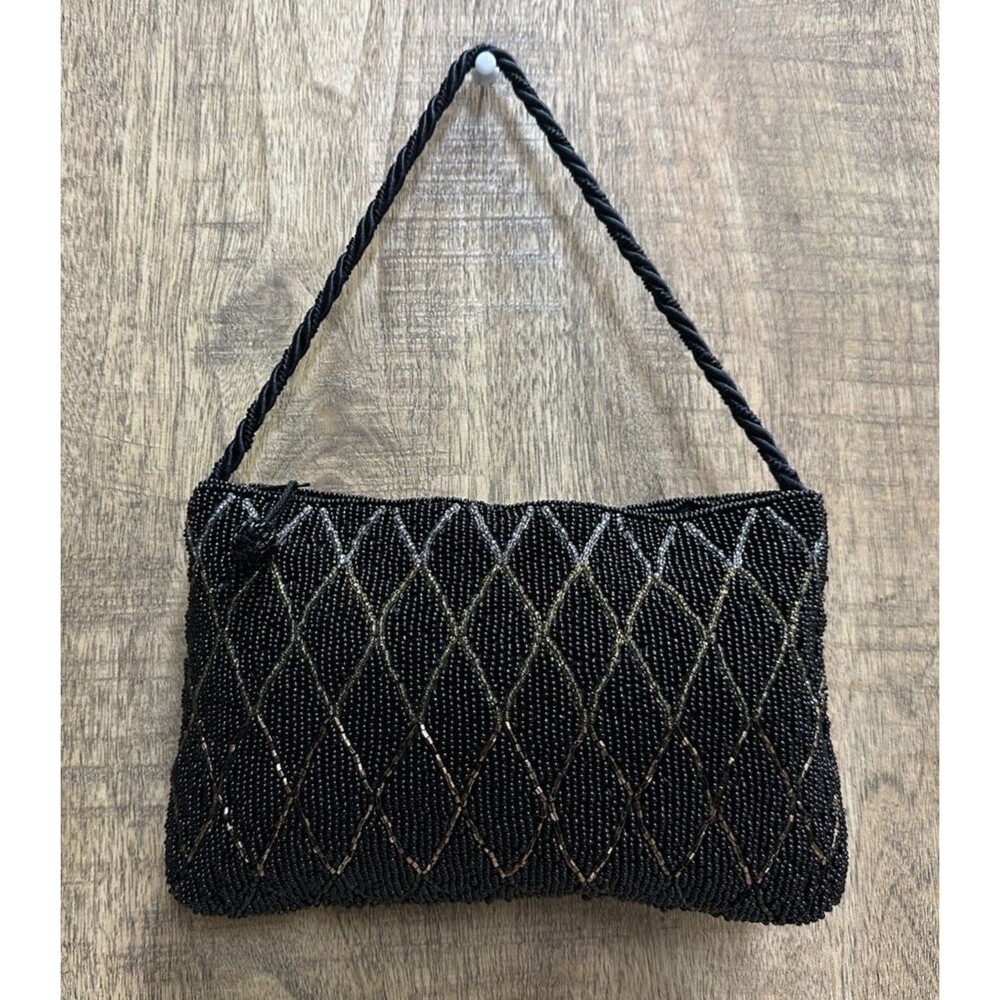 ADG Fashion Imports women black beaded small vintage evening bag